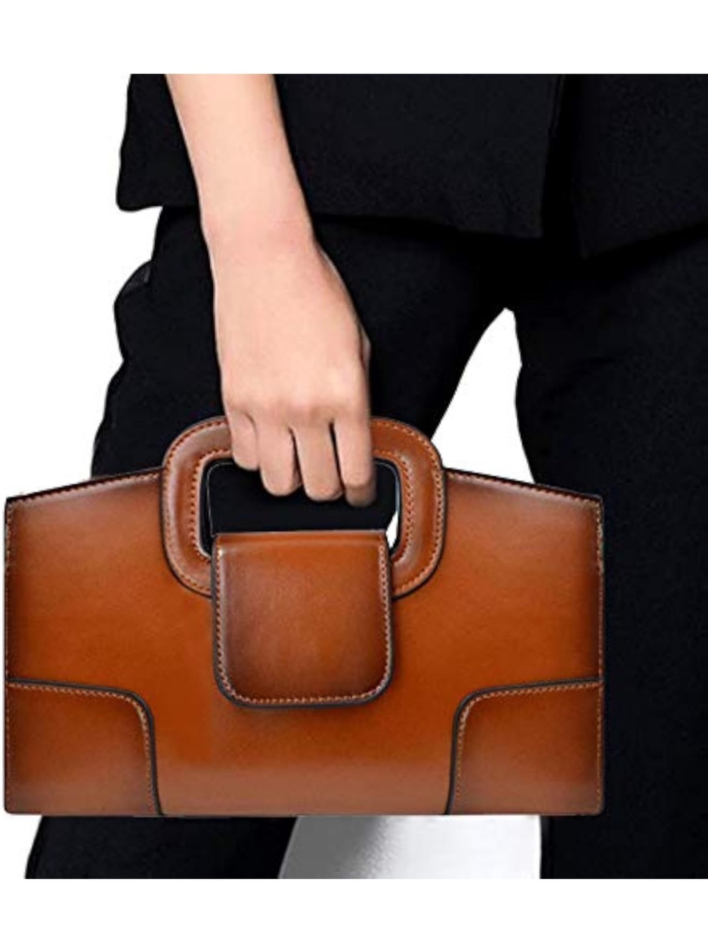 Structured Tan Leather Satchel with Top Handle